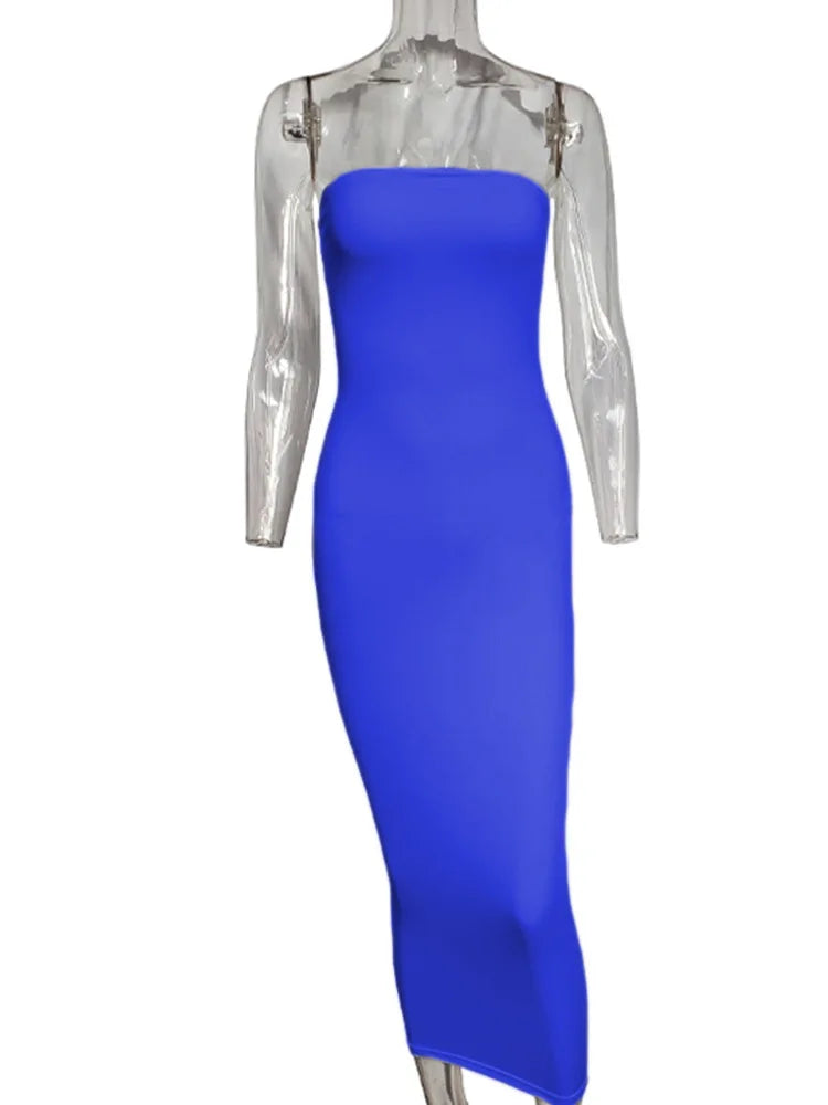 Frühling Sommer Damen Kleid Einfarbig Sexy ärmellose Brust gewickelt langes Strandkleid