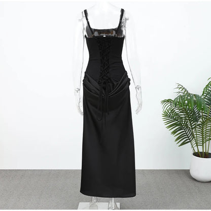 Spitze Patchwork Mini Kleid Frauen Elegante Volle Ausgestellte Ärmel Taille Cinching Durchsichtig Kurze Kleider Dame Club Party Kleider