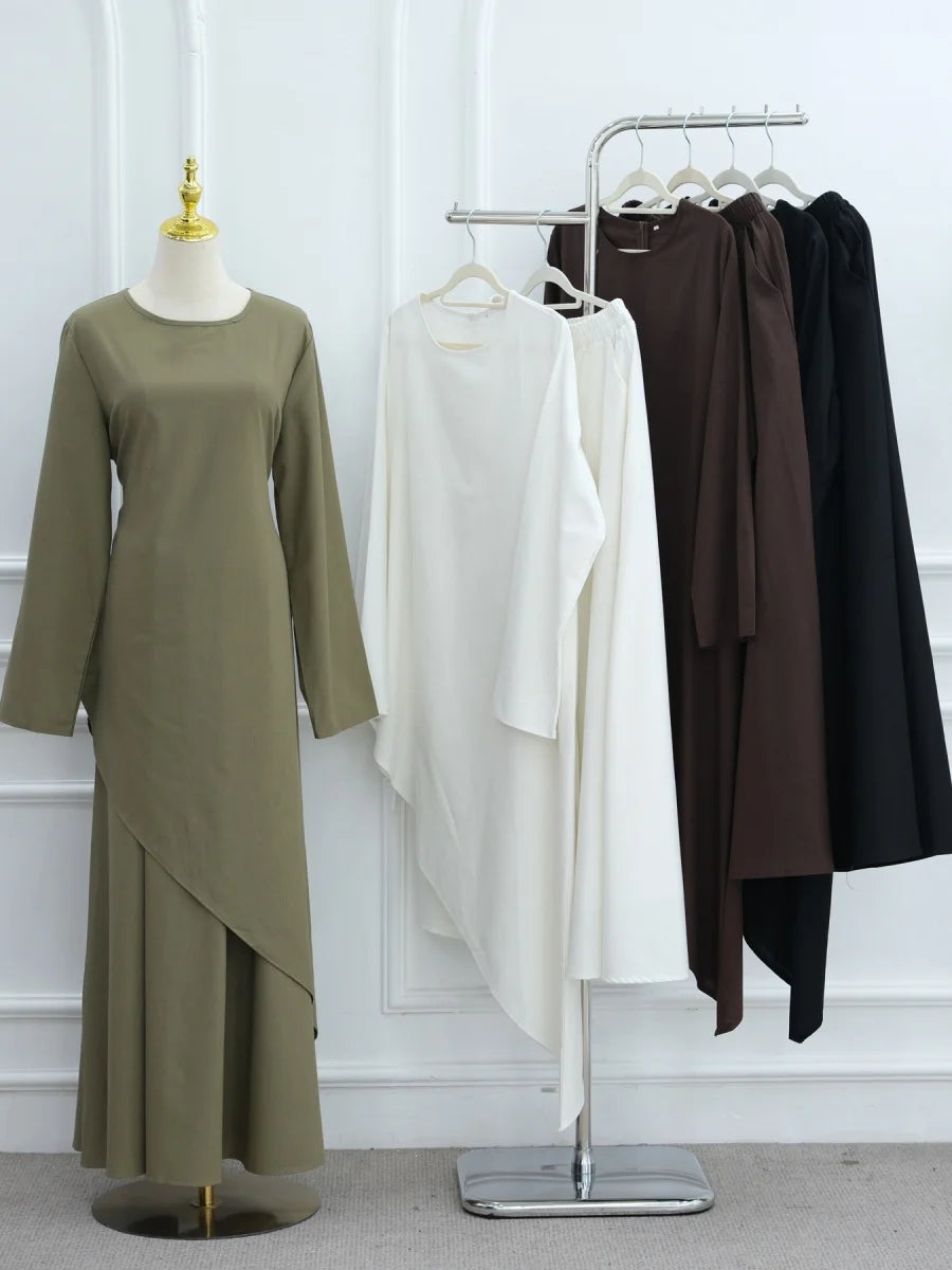 Muslimische Abayas aus dem Nahen Osten, Arabisch, Dubai, für Frauen, Oberteil mit Rock, zweiteiliger Anzug, dezenter Ramadan-Kaftan, Robe Femme, islamische Kleidung