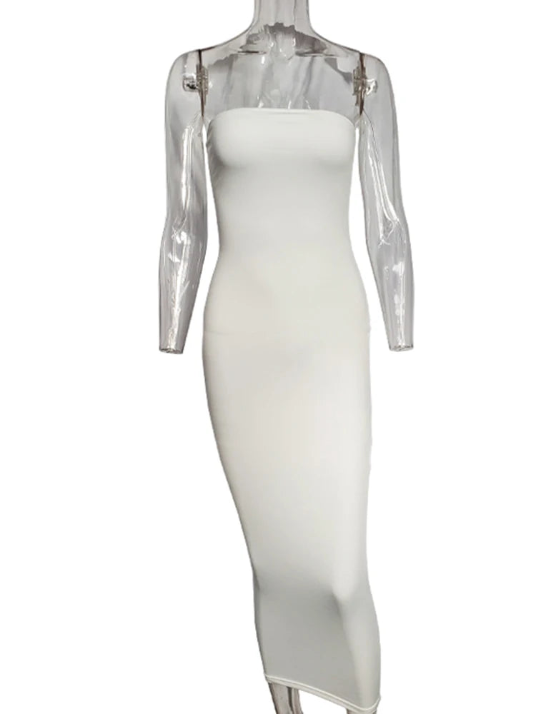Frühling Sommer Damen Kleid Einfarbig Sexy ärmellose Brust gewickelt langes Strandkleid