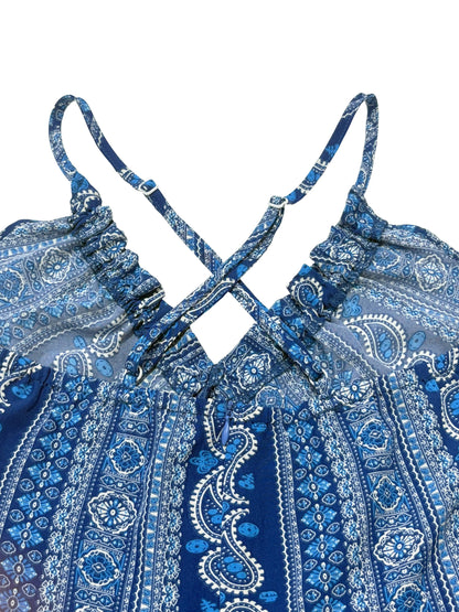 Damen Sommerkleid mit ethnischem Muster, rückenfrei, geteilter Oberschenkel, Damen-Sommerkleidung, Boho-Mode, Rüschenbesatz, langes Kleid für den Strand