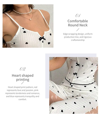 2-teiliges Spitzen-Pyjama-Set mit Herzchen-Print für Damen