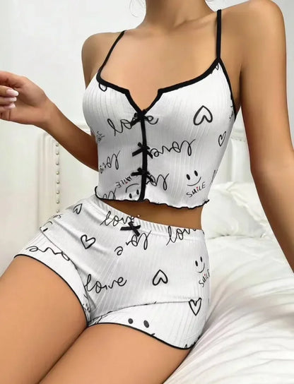 Loungewear-Set mit Rüschen-Besatz für Damen