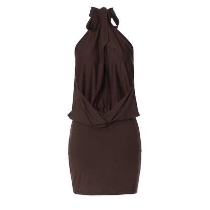 Hugcitar Mode Halter Solide Ärmellose Backless Verband Geraffte Dünne Mini Kleid Sommer Kleidung Party Urlaub Club