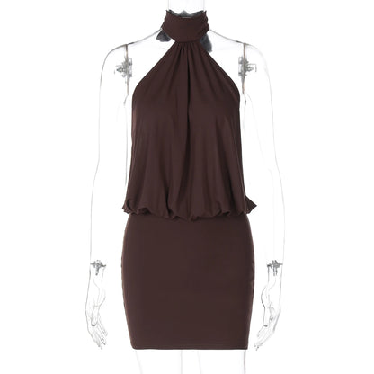 Hugcitar Mode Halter Solide Ärmellose Backless Verband Geraffte Dünne Mini Kleid Sommer Kleidung Party Urlaub Club