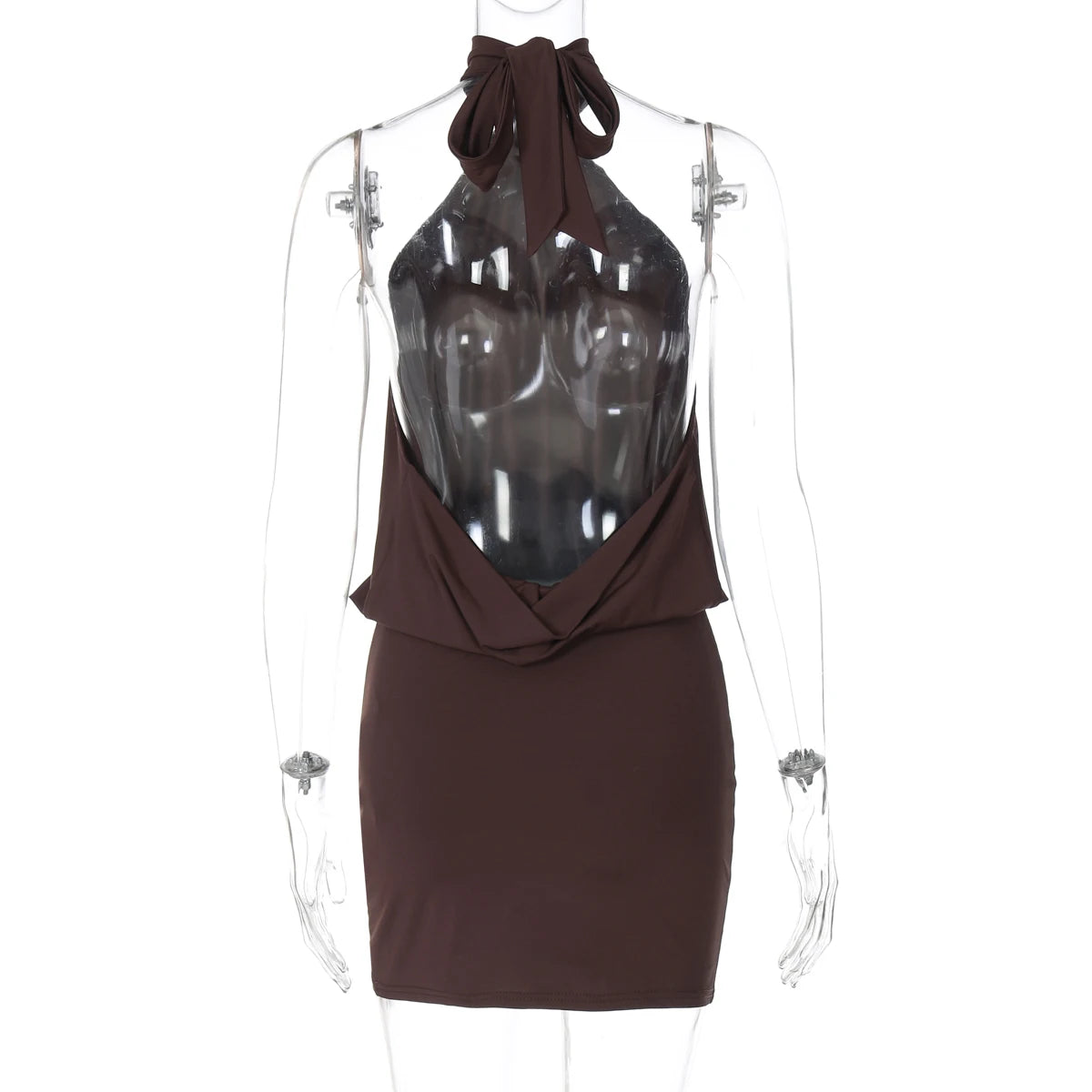 Hugcitar Mode Halter Solide Ärmellose Backless Verband Geraffte Dünne Mini Kleid Sommer Kleidung Party Urlaub Club