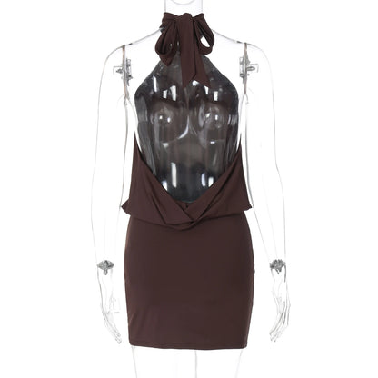 Hugcitar Mode Halter Solide Ärmellose Backless Verband Geraffte Dünne Mini Kleid Sommer Kleidung Party Urlaub Club