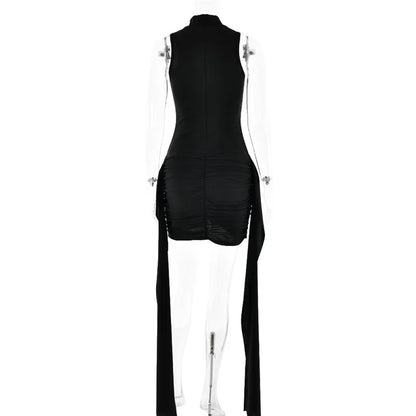 Mozision Rollkragen Ärmelloses Sexy Mini Kleid Für Frauen Mode Unregelmäßige Geraffte Tank Kleid Femme Elegante Club Party Kleid