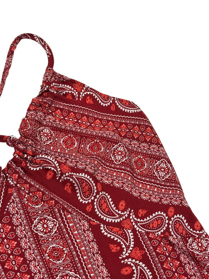 Damen Sommerkleid mit ethnischem Muster, rückenfrei, geteilter Oberschenkel, Damen-Sommerkleidung, Boho-Mode, Rüschenbesatz, langes Kleid für den Strand