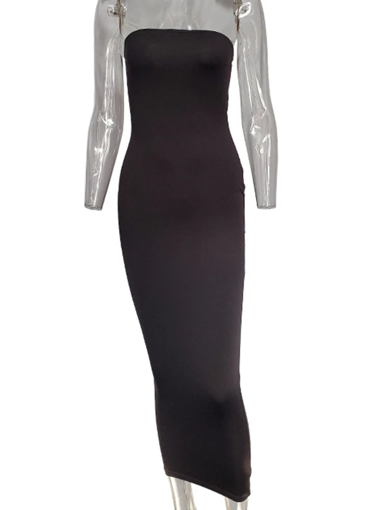 Frühling Sommer Damen Kleid Einfarbig Sexy ärmellose Brust gewickelt langes Strandkleid