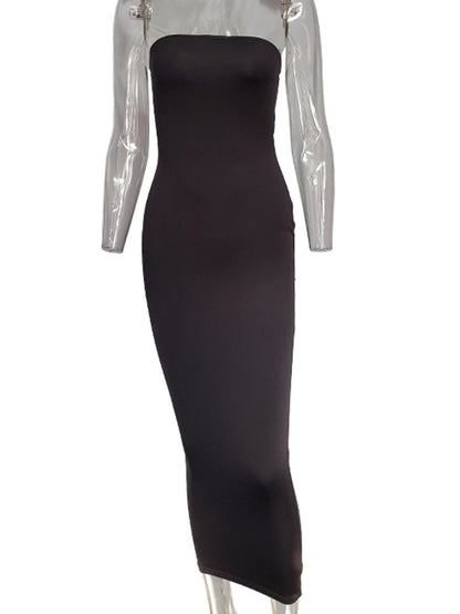 Frühling Sommer Damen Kleid Einfarbig Sexy ärmellose Brust gewickelt langes Strandkleid