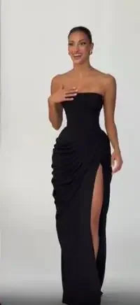 Einfarbiges Plissiertes Trägerloses Kleid Schickes Schulterfreies Rückenfreies Hochgeschnittenes Kleid mit Schlitz 2026 Neues Abendkleid