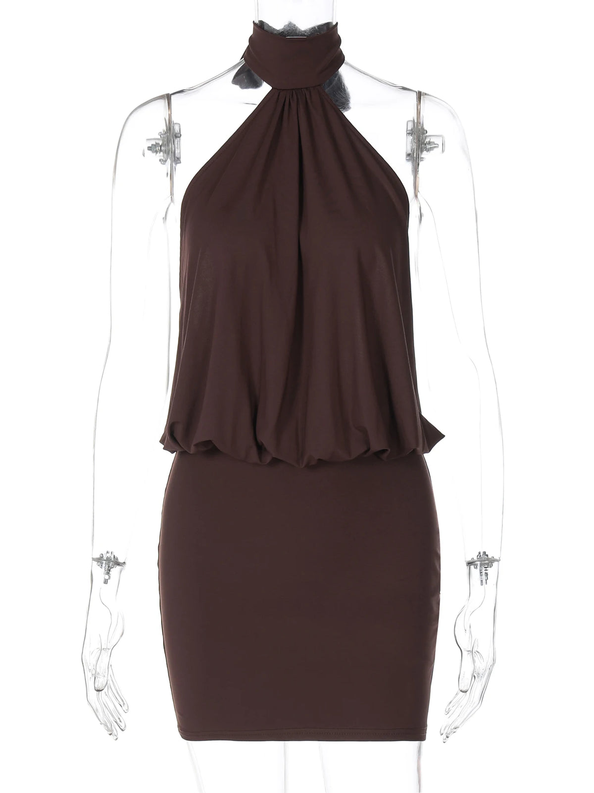 Hugcitar Mode Halter Solide Ärmellose Backless Verband Geraffte Dünne Mini Kleid Sommer Kleidung Party Urlaub Club