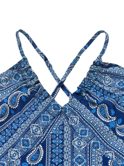 Damen Sommerkleid mit ethnischem Muster, rückenfrei, geteilter Oberschenkel, Damen-Sommerkleidung, Boho-Mode, Rüschenbesatz, langes Kleid für den Strand
