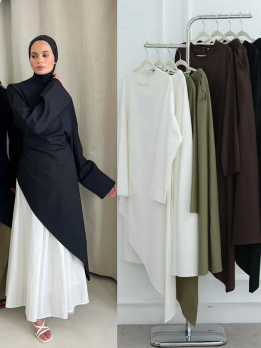 Muslimische Abayas aus dem Nahen Osten, Arabisch, Dubai, für Frauen, Oberteil mit Rock, zweiteiliger Anzug, dezenter Ramadan-Kaftan, Robe Femme, islamische Kleidung