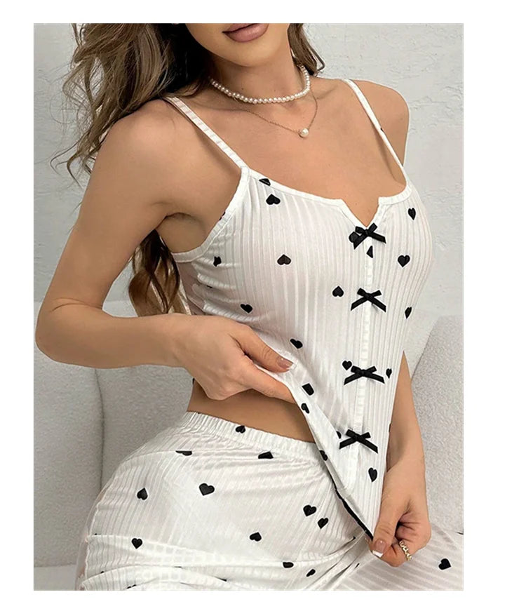 2-teiliges Spitzen-Pyjama-Set mit Herzchen-Print für Damen