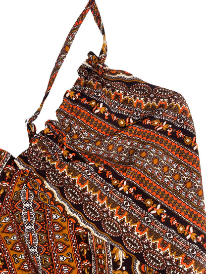 Damen Sommerkleid mit ethnischem Muster, rückenfrei, geteilter Oberschenkel, Damen-Sommerkleidung, Boho-Mode, Rüschenbesatz, langes Kleid für den Strand