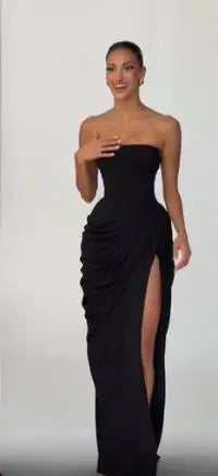 Einfarbiges Plissiertes Trägerloses Kleid Schickes Schulterfreies Rückenfreies Hochgeschnittenes Kleid mit Schlitz 2026 Neues Abendkleid