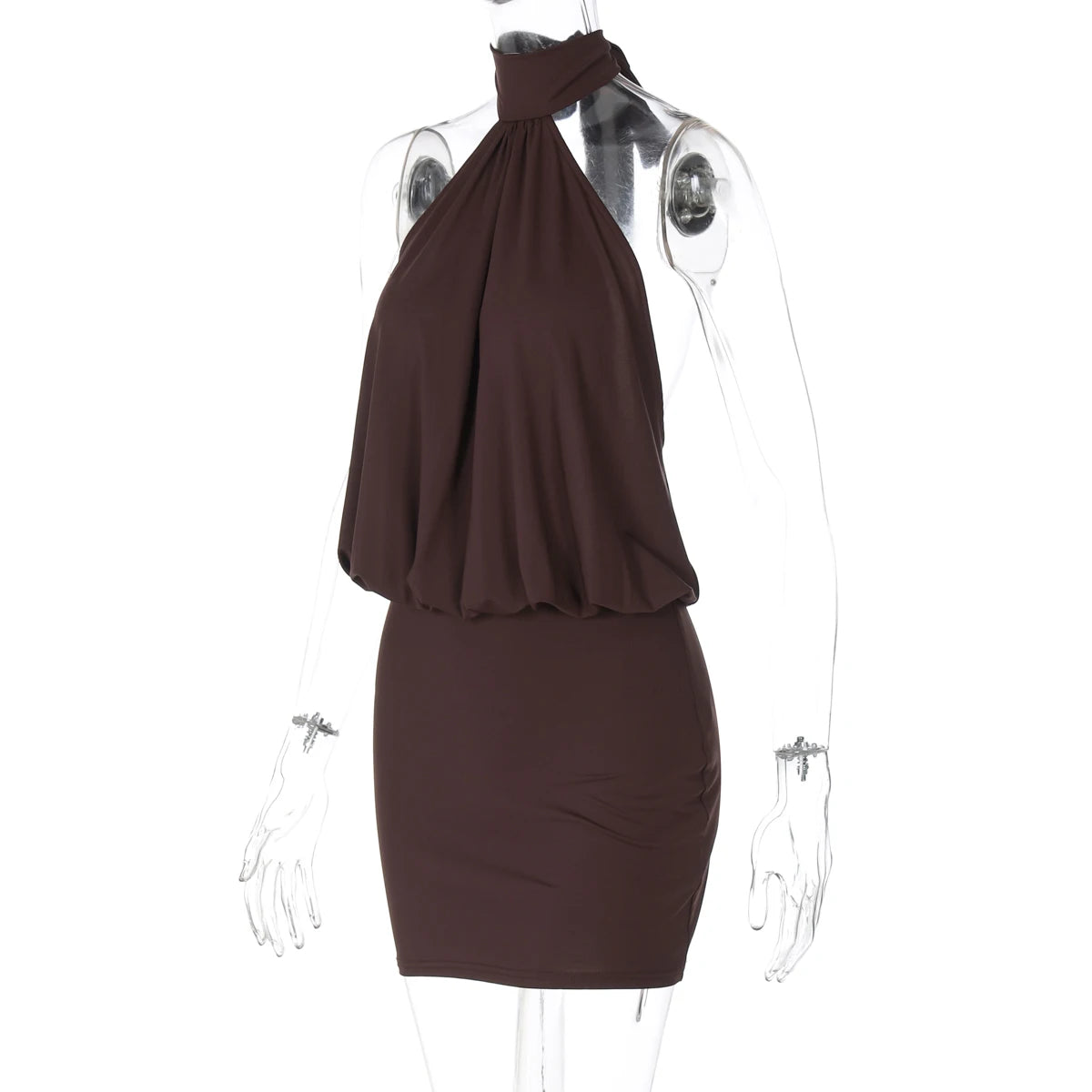 Hugcitar Mode Halter Solide Ärmellose Backless Verband Geraffte Dünne Mini Kleid Sommer Kleidung Party Urlaub Club
