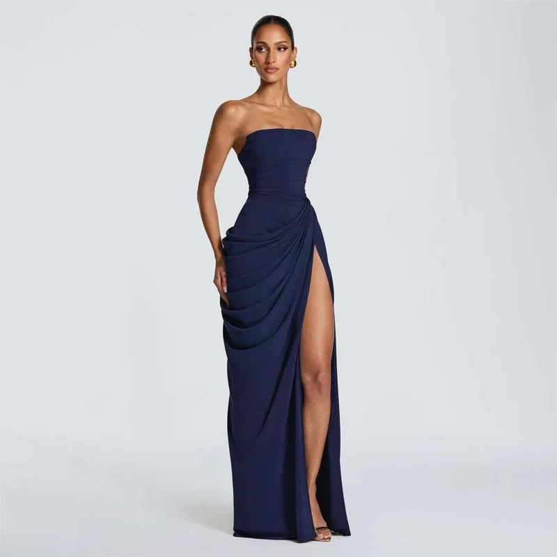 Einfarbiges Plissiertes Trägerloses Kleid Schickes Schulterfreies Rückenfreies Hochgeschnittenes Kleid mit Schlitz 2026 Neues Abendkleid